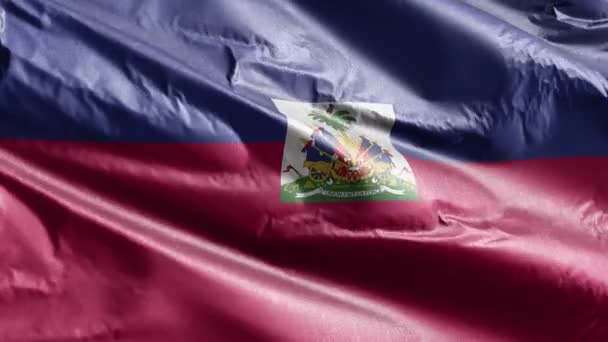 ハイチの繊維の旗はゆっくりと風の輪を振っている ハイチのバナーをスムーズに風に揺れる 繊維組織だ 完全充填の背景 20秒ループ — ストック動画