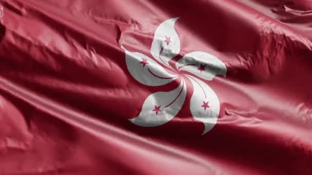 Hongkongs Flagga Viftar Vindslingan Hongkongs Fana Svajar Vinden Full Fyllning — Stockvideo