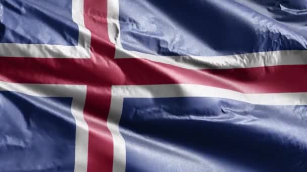 Bandera Textil Islandia Ondeando Lentamente Bucle Del Viento Bandera Islandia — Vídeo de stock
