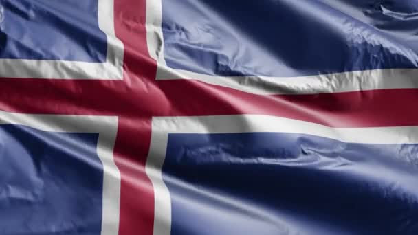 Исландский Флаг Медленно Махал Петле Ветра Исландское Знамя Плавно Раскачивается — стоковое видео