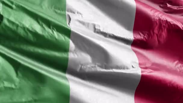 Italien Textila Flagga Viftar Vindslingan Italiensk Fana Svajar Vinden Tygvävnad — Stockvideo