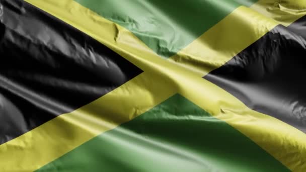 Bandeira Jamaica Acena Lentamente Circuito Vento Bandeira Jamaicana Balançando Suavemente — Vídeo de Stock