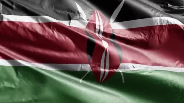 肯尼亚的纺织品国旗在风向上飘扬 肯尼亚国旗在微风中飘扬 织物织物织物组织 完整的背景 10秒回圈 — 图库视频影像