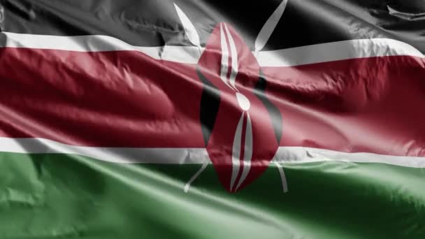 Кения Медленно Машет Флагом Ветровой Петле Кенийское Знамя Плавно Раскачивается — стоковое видео