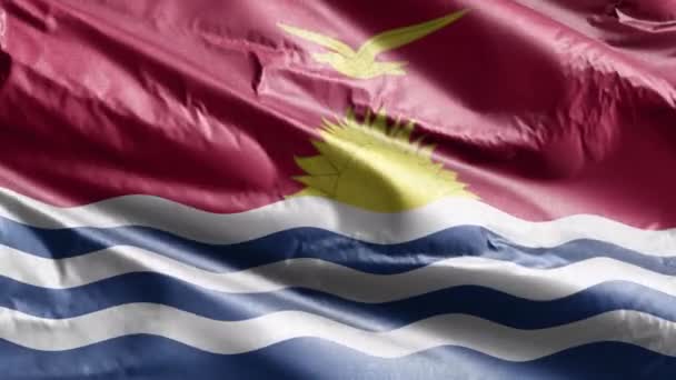 Bandeira Têxtil Kiribati Acenando Lentamente Loop Vento Banner Kiribat Balançando — Vídeo de Stock