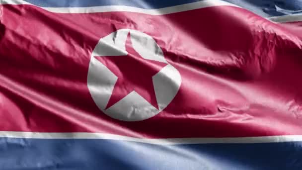 Bandeira Têxtil Coreia Norte Acenando Circuito Vento Bandeira Norte Coreana — Vídeo de Stock