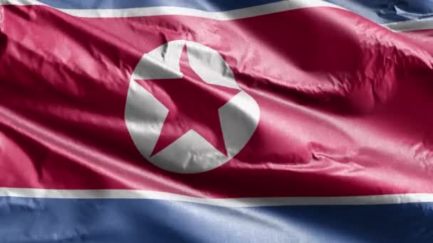 Severokorejská Textilní Vlajka Pomalu Vlní Větrné Smyčce Severokorejská Vlajka Hladce — Stock video