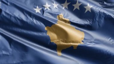 Kosova bayrağı rüzgar döngüsünde yavaşça dalgalanıyor. Kosovsky afişi rüzgarda hafifçe sallanıyor. Tam dolgu arkaplanı. 20 saniye döngü. 