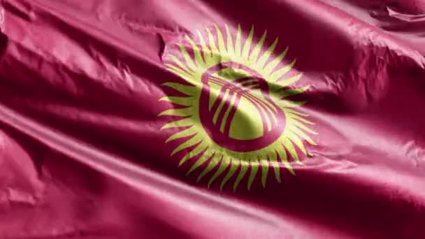 Bandera Textil Kirguistán Ondeando Bucle Del Viento Bandera Kirguisa Balanceándose — Vídeos de Stock