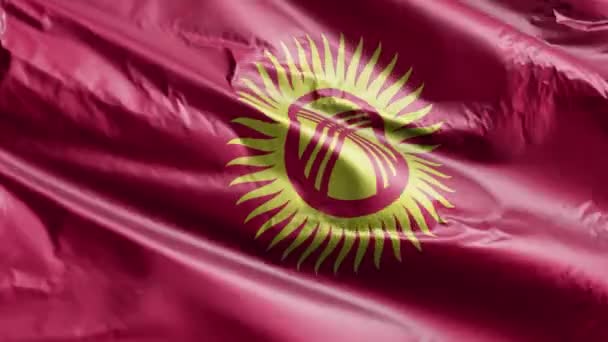 Bandera Kirguistán Ondeando Bucle Del Viento Bandera Kirguisa Balanceándose Brisa — Vídeo de stock