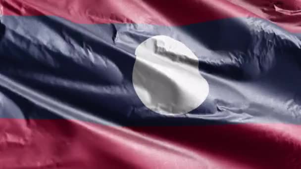 Flaga Tekstylna Laosu Machająca Pętli Wiatrowej Laotański Sztandar Kołyszący Się — Wideo stockowe