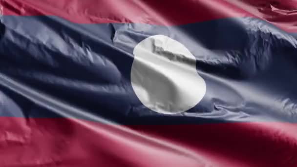 Laos Vlag Wappert Wind Lus Laotiaanse Spandoek Zwaaiend Wind Volledige — Stockvideo