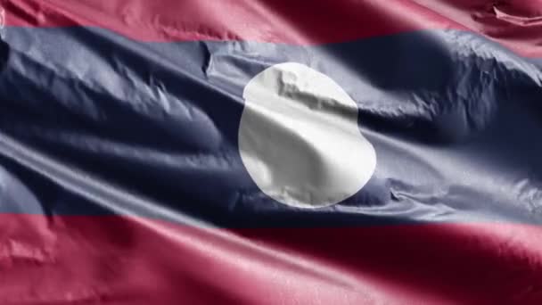 Laos Textiel Vlag Langzaam Zwaaien Wind Lus Laotiaanse Spandoek Soepel — Stockvideo