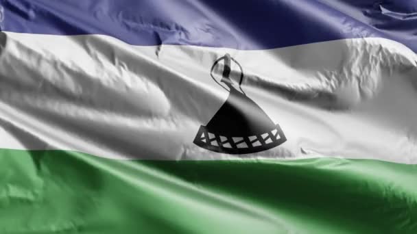 Bandera Lesotho Ondeando Lentamente Bucle Del Viento Pancarta Lesotho Balanceándose — Vídeo de stock