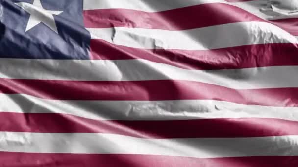 リベリアの繊維旗が風になびいている 風に揺れるLieberskyバナー 繊維組織だ 完全充填の背景 10秒ループ — ストック動画