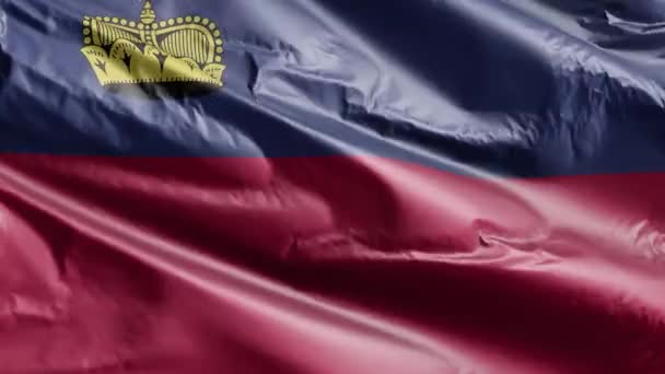 Lichtenštejnská Vlajka Vlnící Větru Lichtenštejnský Prapor Pohupuje Větru Plné Pozadí — Stock video