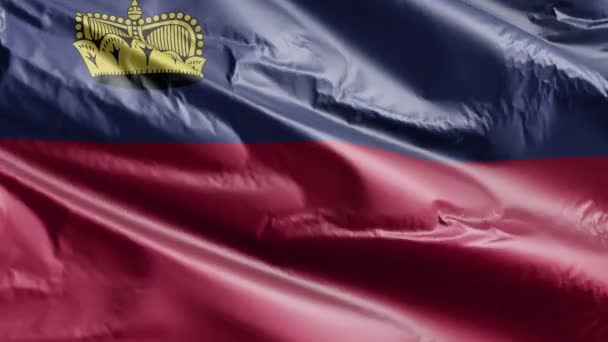 Lichtenštejnská Vlajka Pomalu Vlní Větrné Smyčce Lichtenštejnský Prapor Hladce Pohupuje — Stock video