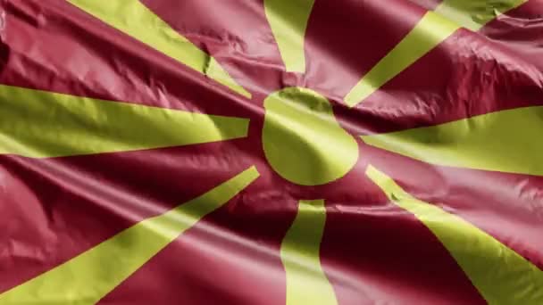 Прапор Македонії Махає Петлі Вітру Македонський Прапор Гойдається Вітрі Повний — стокове відео