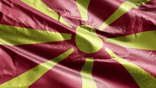 Macedónia Bandeira Têxtil Lenta Acenando Loop Vento Bandeira Macedônia Balançando — Vídeo de Stock