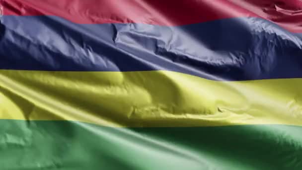 Mauritius Flagga Viftar Vindslingan Mavrik Banner Svajar Vinden Full Fyllning — Stockvideo