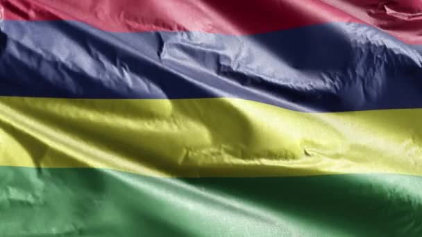 毛里求斯的纺织品国旗在风向上缓缓飘扬 马夫里克的旗帜在微风中飘扬 织物织物织物组织 完整的背景 20秒回圈 — 图库视频影像