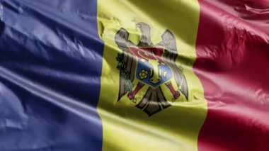 Moldova bayrağı rüzgâr çemberinde dalgalanıyor. Moldova bayrağı rüzgarda sallanıyor. Tam dolgu arkaplanı. 10 saniye döngü. 
