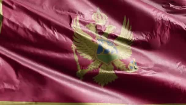 Die Montenegrinische Textilfahne Weht Auf Der Windschleife Montenegrinische Fahne Die — Stockvideo