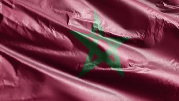 摩洛哥的纺织品国旗在风向上缓缓飘扬 摩洛哥国旗在微风中飘扬 织物织物织物组织 完整的背景 20秒回圈 — 图库视频影像