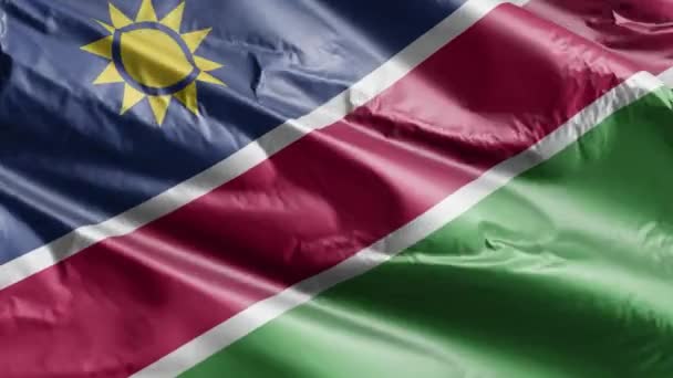 Flaga Namibii Machająca Pętli Wiatru Namib Sztandar Kołyszący Się Wietrze — Wideo stockowe