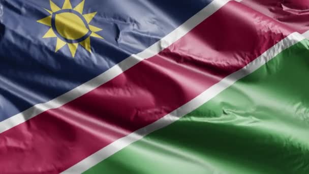 Namibya Bayrağı Rüzgar Döngüsünde Yavaşça Dalgalanıyor Namib Bayrağı Rüzgarda Sallanıyor — Stok video