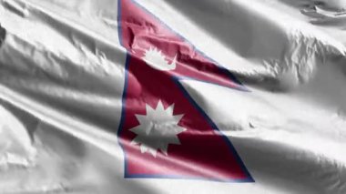 Rüzgarda sallanan Nepal tekstil bayrağı. Nepal bayrağı rüzgarda sallanıyor. Kumaş dokular. Tam dolgu arkaplanı. 10 saniye döngü. 