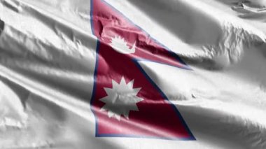 Nepal tekstil bayrağı rüzgar döngüsünde yavaşça dalgalanıyor. Nepal bayrağı rüzgarda hafifçe sallanıyor. Kumaş dokular. Tam dolgu arkaplanı. 20 saniye döngü. 