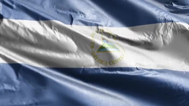 Nikaragua Tekstylna Flaga Powoli Macha Pętlą Wiatru Nikaragua Sztandar Płynnie — Wideo stockowe