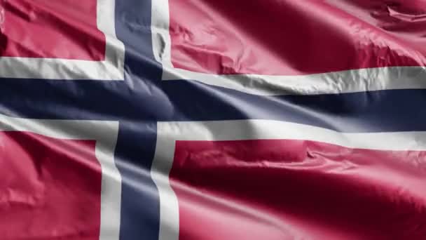 Bandeira Noruega Acenando Loop Vento Bandeira Norueguesa Balançando Brisa Fundo — Vídeo de Stock