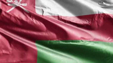 Umman tekstil bayrağı rüzgarda sallanıyor. Umman bayrağı rüzgarda sallanıyor. Kumaş dokular. Tam dolgu arkaplanı. 10 saniye döngü. 