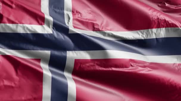 Bandera Noruega Ondeando Lentamente Bucle Del Viento Bandera Noruega Balanceándose — Vídeo de stock
