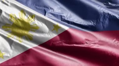 Filipinler 'in tekstil bayrağı rüzgarda sallanıyor. Filipin bayrağı rüzgarda sallanıyor. Kumaş dokular. Tam dolgu arkaplanı. 10 saniye döngü. 