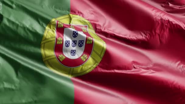 Portugal Drapeau Agitant Lentement Sur Boucle Vent Bannière Portugaise Balançant — Video