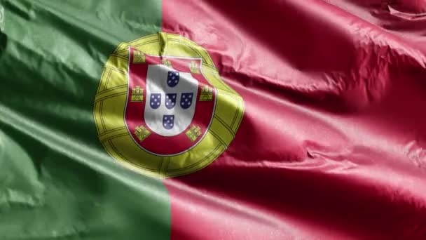 ポルトガルの繊維の旗は風の輪にゆっくりと振っている ポルトガル語のバナーをスムーズに風に揺れる 繊維組織だ 完全充填の背景 20秒ループ — ストック動画