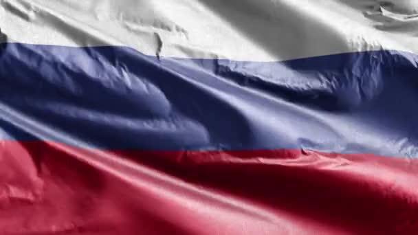 Russlands Tekstilflagg Vaier Vindsirkelen Russisk Banner Flagrer Vinden Stoffvev Full – stockvideo