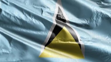 Saint Lucia tekstil bayrağı rüzgar döngüsünde yavaşça dalgalanıyor. Aziz Lucia bayrağı rüzgarda hafifçe sallanıyor. Kumaş dokular. Tam dolgu arkaplanı. 20 saniye döngü. 