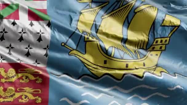 圣皮埃尔和密克隆的旗帜在风向上飘扬 圣皮埃尔和密克隆的旗帜在微风中摇曳 完整的背景 10秒回圈 — 图库视频影像