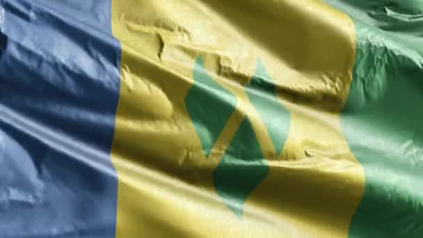 Άγιος Βικέντιος Και Γρεναδίνες Σημαία Ύφασμα Κυματίζει Στο Βρόχο Του — Αρχείο Βίντεο