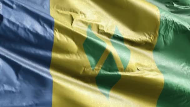São Vicente Granadinas Bandeira Têxtil Lenta Acenando Circuito Vento Bandeira — Vídeo de Stock