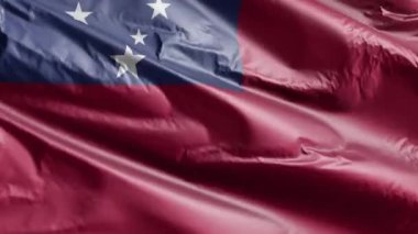 Rüzgarda dalgalanan Samoa bayrağı. Samoa bayrağı rüzgarda sallanıyor. Tam dolgu arkaplanı. 10 saniye döngü. 