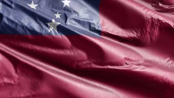 Σημαία Της Σαμόα Κυματίζει Αργά Στον Αέρα Πανό Σαμόα Ομαλά — Αρχείο Βίντεο