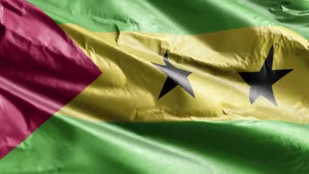 Sao Tome Principe Textile Flag Розмахують Петлі Вітру Сан Тоум — стокове відео