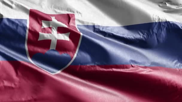 Текстильный Флаг Словакии Медленно Машет Ветровой Петле Словацкое Знамя Плавно — стоковое видео