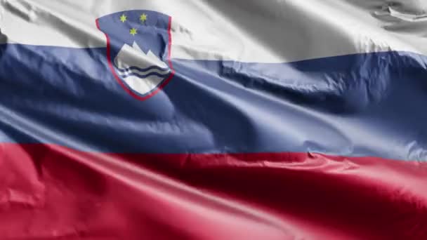 Словенський Прапор Махає Вітровим Петлею Словенський Прапор Гойдається Вітрі Повний — стокове відео