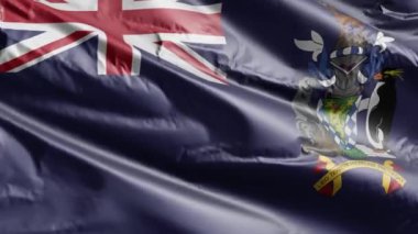 Sourth Georgia ve South Sandwich Adaları bayrağı rüzgarda yavaşça dalgalanıyor. Sourth Georgia ve South Sandwich Adaları rüzgarda sallanıyor. Tam dolgu arkaplanı. 20 saniye döngü. 